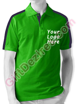 Designer Emerald Green and Blue Color T Shirts With Company Logo